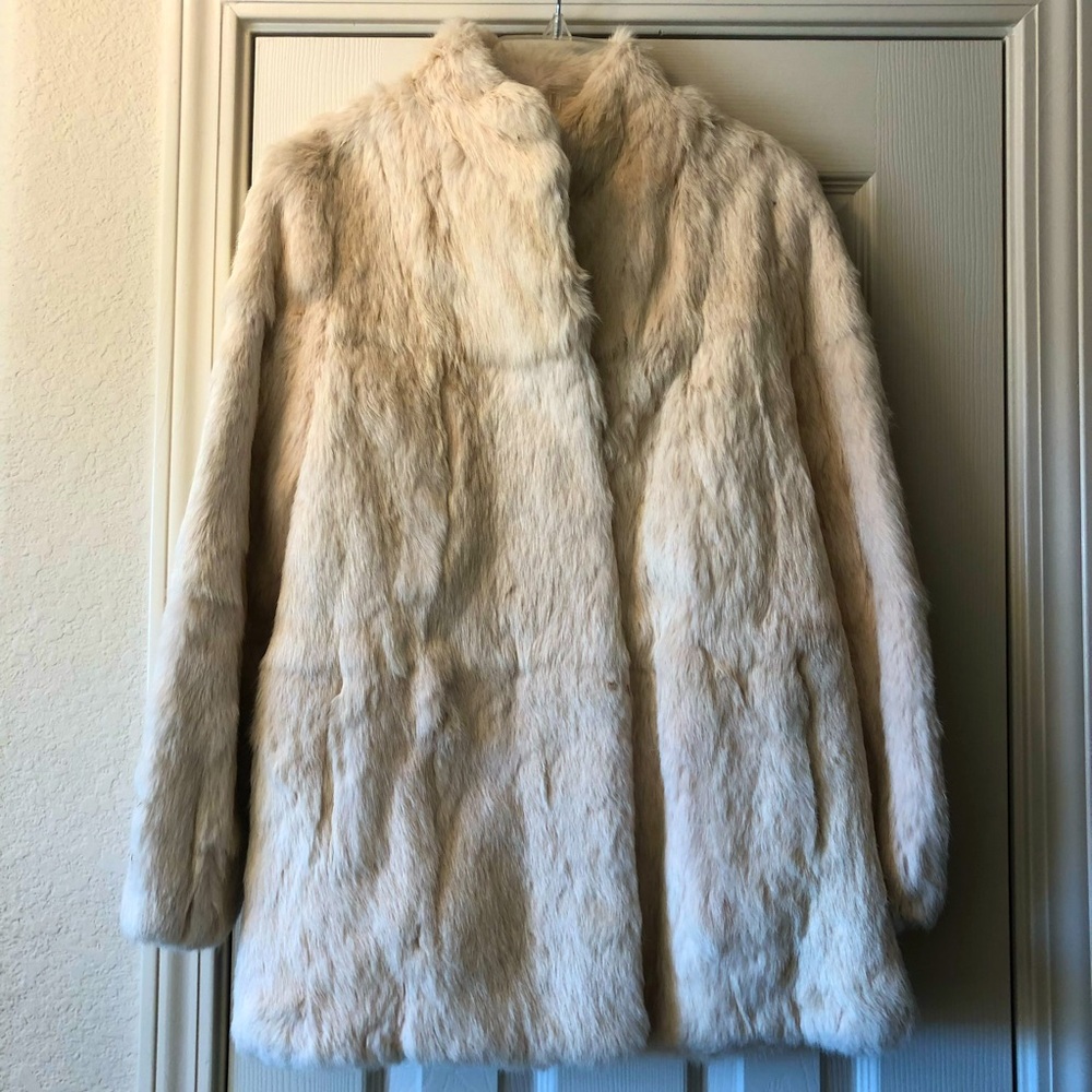 White cream vintage real genuine rabbit fur coat